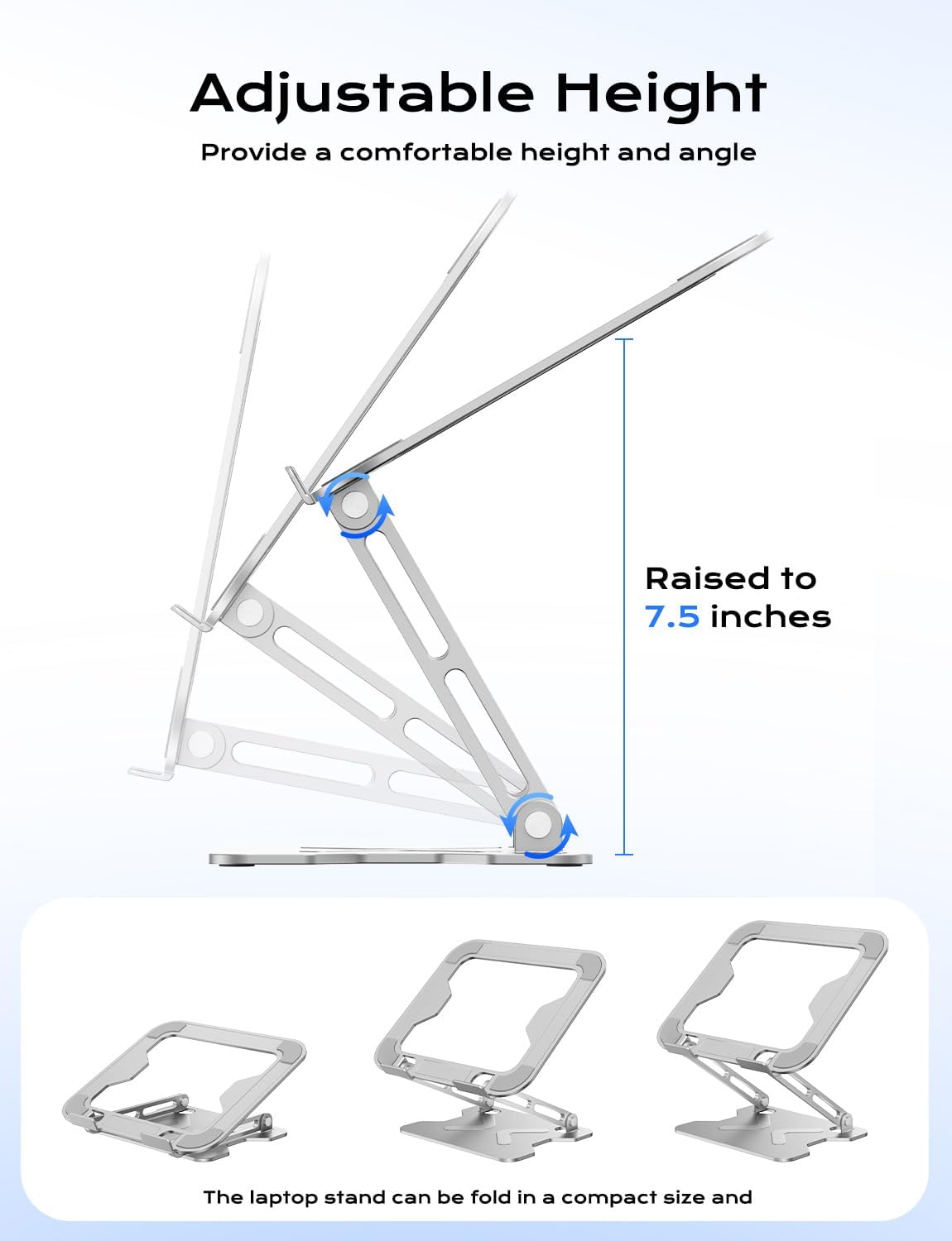 Adjustable Laptop Stand for Desk, Portable Laptop Riser Holder Foldable, Metal Ergonomic Computer Notebook Stand Holder for MacBook Air Pro, Dell, HP 10-16'', White