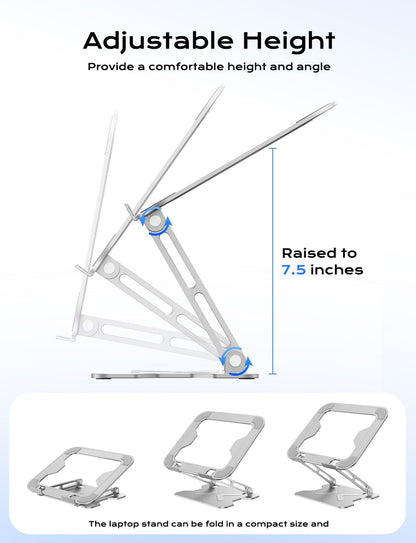 Adjustable Laptop Stand for Desk, Portable Laptop Riser Holder Foldable, Metal Ergonomic Computer Notebook Stand Holder for MacBook Air Pro, Dell, HP 10-16'', White