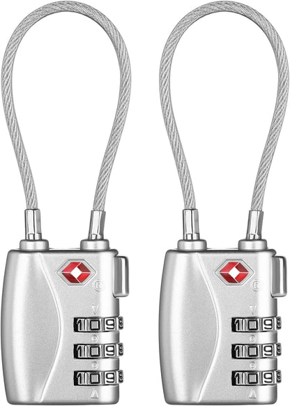 ZHEGE TSA Wire Lock 2 Pack Cable Luggage Lock with Alloy Body for Suitcase, Baggage, Backpack, Pistol Case (Silver)