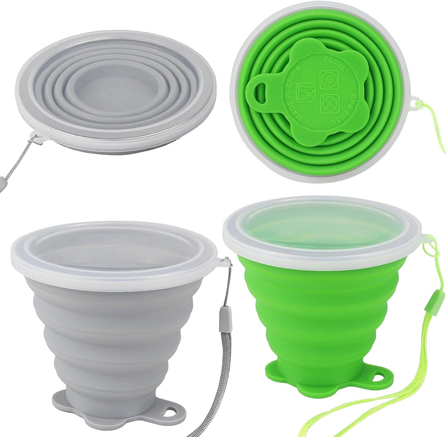 JBER Silicone Collapsible Travel Cup, Silicone Folding Camping Cup with Lids Expandable Drinking Cup for Outdoor Hiking Travel