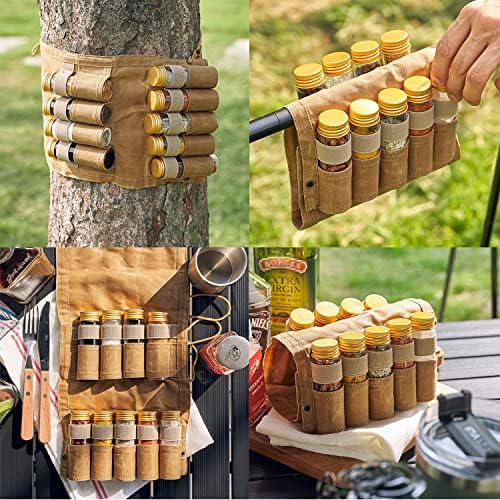 Camping Spice Kit, 9 Jars with Labels & Funnel (CAMEL BROWN)