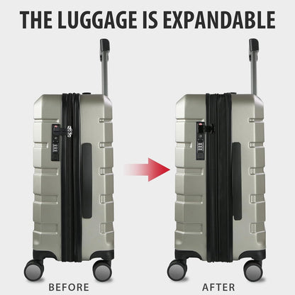 KROSER Hardside Expandable Carry On Luggage with Spinner Wheels & Built-in TSA Lock, Durable Suitcase Rolling Luggage with USB Port, Carry-On 20-Inch Champagne
