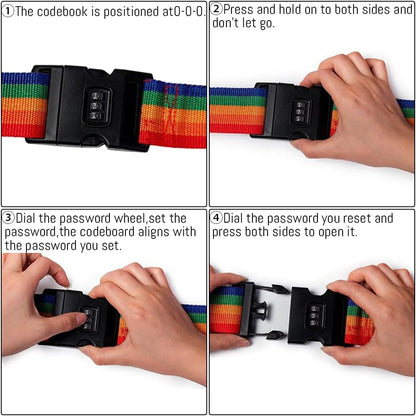 4PC Custom Embroidery Luggage Strap with Your Text/Name,Personalized Luggage Straps with Lock for Suitcases,Adjustable Suitcase Strap Belt Tag for Secure Travel