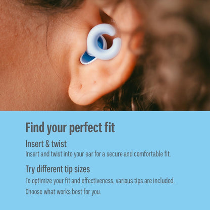 Ear Plugs, Reusable Soft Silicone Plugs with Horseshoe Shape for Comfort, Designed for Sleep and Loud Noises, 17dB (NRR) Noise Reduction Rating, Blue, 1 Pair with Portable Travel Case