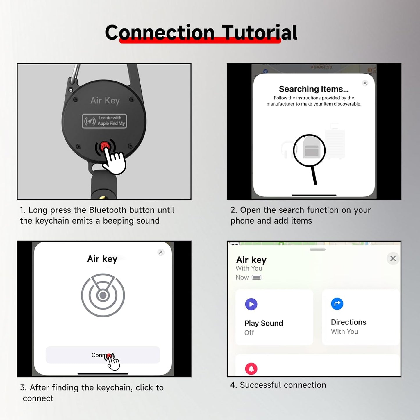 Keychain, Key Finder Works with Apple Find My, llaveros para Hombres,Carabiner Car Key Chains with GPS Tracker, Anti-Lost Keyring Finder Locator, Minimalist Key Holder for Men (iOS Only),Black