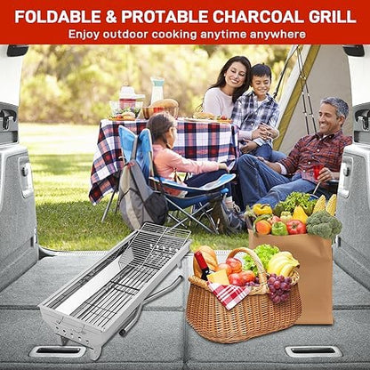 Outvita Portable Charcoal Grill, 28x13x27" Foldable Barbecue Grill