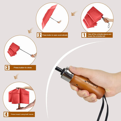 Lejorain Large Folding Golf Umbrella - Compact Mens Umbrellas Travel Rain and Windproof 54inch Collapsible Automatic Open Close Umbrella 210T Teflon Vented Double Canopy