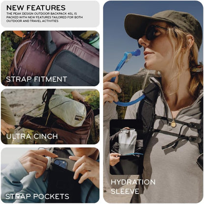 Peak Design Outdoor Backpack 45L, Black, Lightweight Internally-Framed Backpack, Ultra Cinch Roll-Top Design, Ideal for Hikes, Camera Carry and Travel, Versatile Backpack for Men and Women