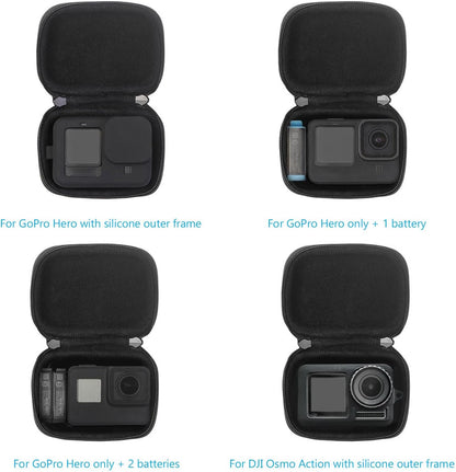 JSVER Mini Carrying Case for GoPro Hero 13/12/11/10/9/8/7/6/5/4/3, DJI Osmo Action, AKASO EK7000 / EK7000 Pro / V50 Pro/Brave 4, Campark ACT74 / ACT76, Dragon Touch Vision 3, YI Lite / 4K+