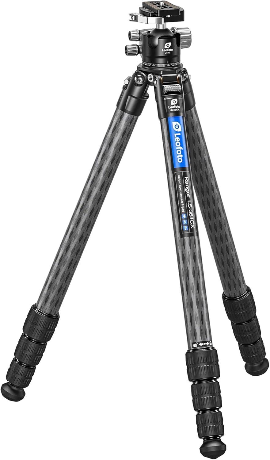 Leofoto Professional Camera Tripod, 62" Compact Carbon Fiber Tripod for DSLR Video Camcorder, 4 Leg Sections, 360° Ball Head, Max Load 25KG/55Lb (LS-364CX+LH-40LR)