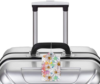 Colorful Daisy Flower Luggage Tags Suitcase Tag Privacy Name ID Card Spring Floral Travel Bag Labels with Stainless Steel Loop for Women Men Girls Set of 2