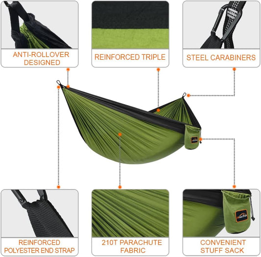 Camping Hammock, Super Lightweight Portable Parachute Hammock with Two Tree Straps Single or Double Nylon Travel Tree Hammocks for Camping Backpacking Hiking