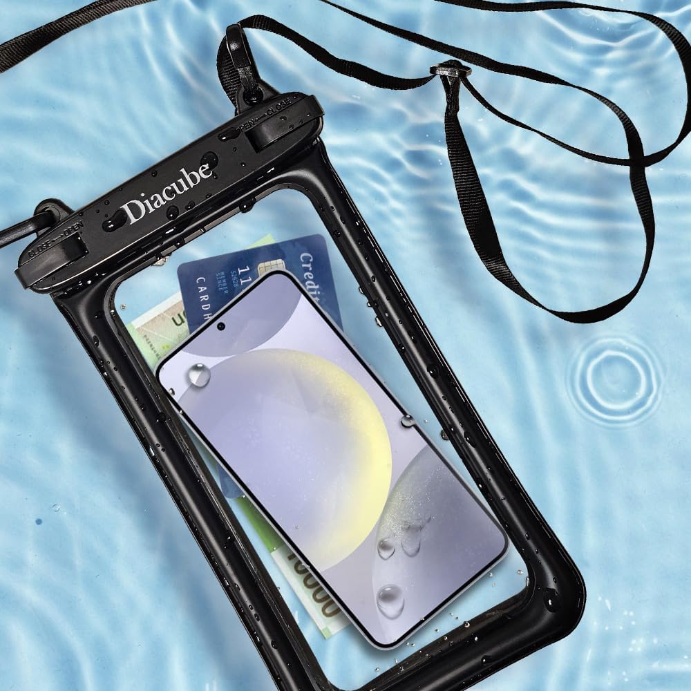 2-Pack Waterproof Phone Pouch, Universal IPX8 Floating Waterproof Case with Adjustable Lanyard for All Phones [Up to 8.3"] Beach, Waterpark & Travel Essentials - Black