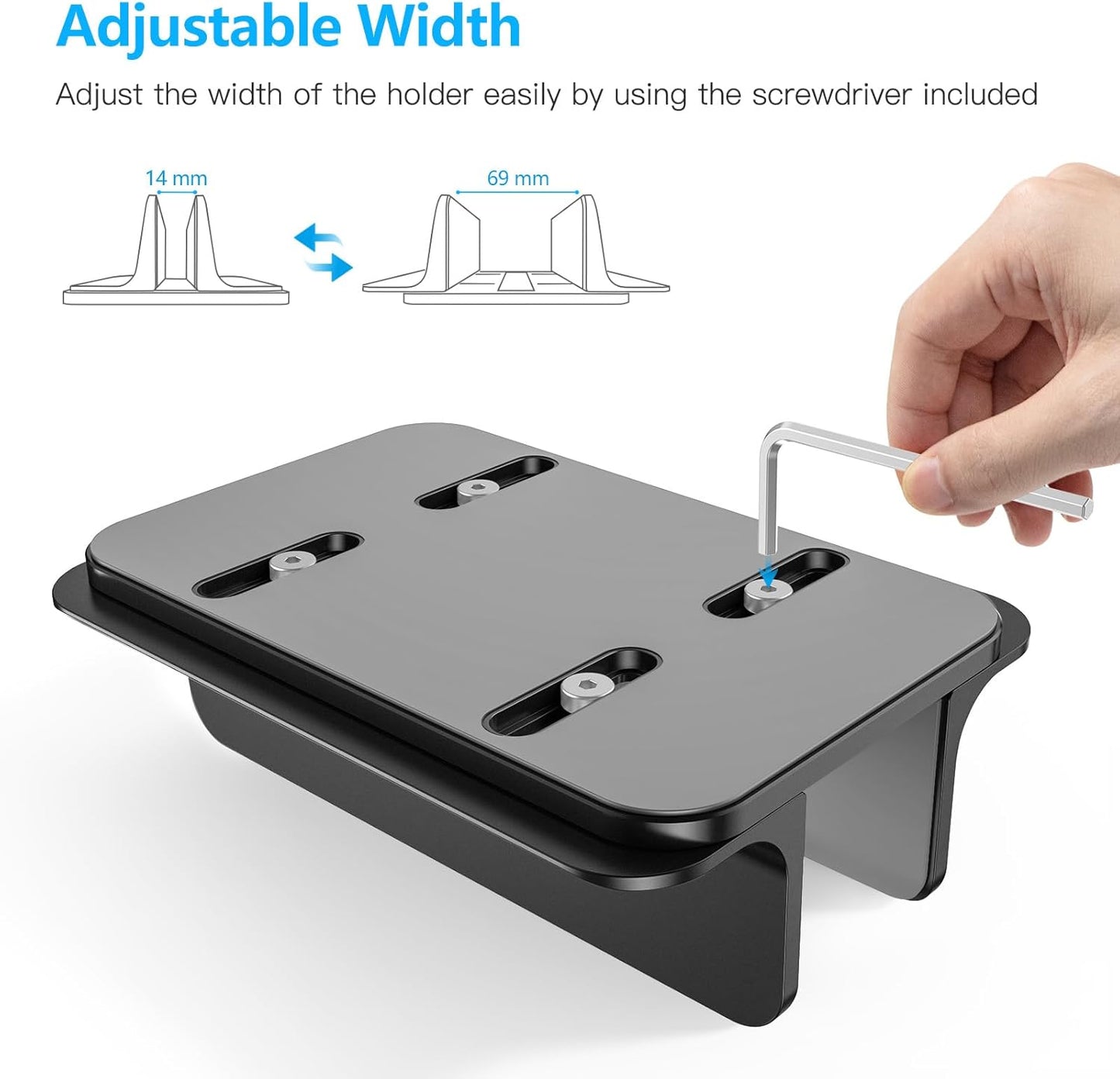 OMOTON Vertical Laptop Stand Holder, Desktop Aluminum Stand for MacBook with Adjustable Dock Size, Fits All MacBook, Surface, Chromebook and Gaming Laptops (Up to 17.3 inches),Black