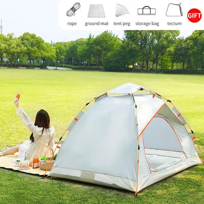Fully Automatic Pop-Up Tent, 2-Person All-Weather Outdoor Tent with Double Doors, Mosquito Mesh, Water-Resistant Silver-Coated Fabric, and Wind-Proof Design for Easy Setup,White