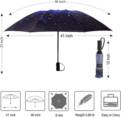 LANBRELLA Compact Reverse Folding Umbrella Auto Windproof Travel Umbrella