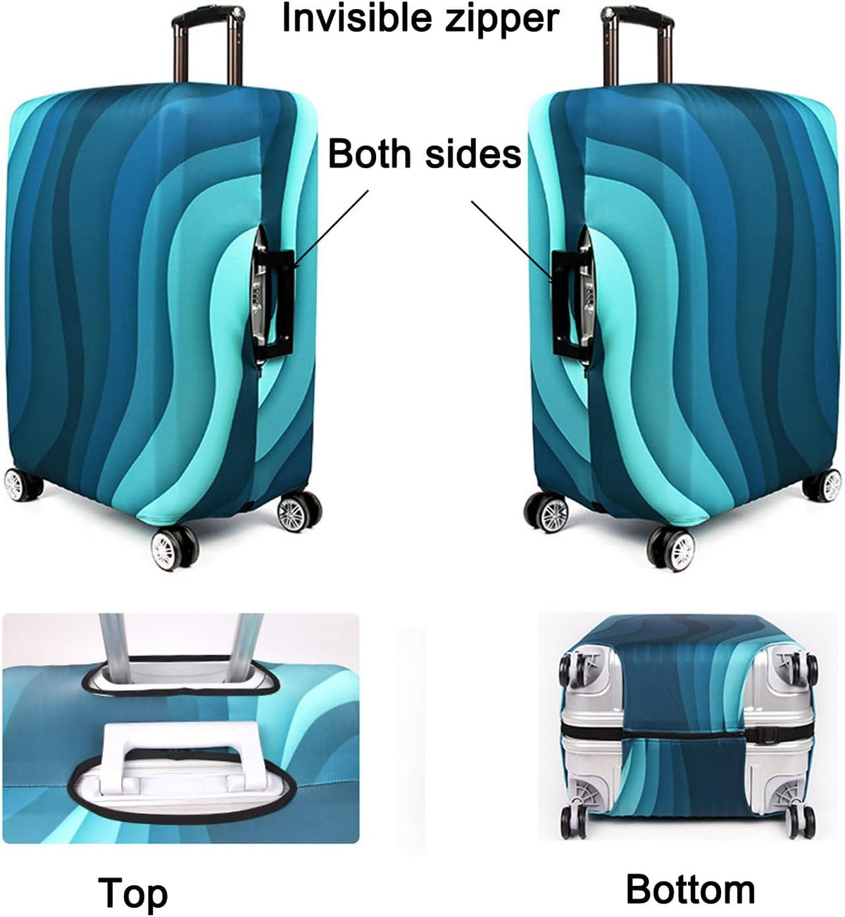MosaiRudo Thicker Luggage Cover Elastic Suitcase Cover Protector Fits 18-32 Inch Suitcase Travel Accessories (Green Ripple, L)