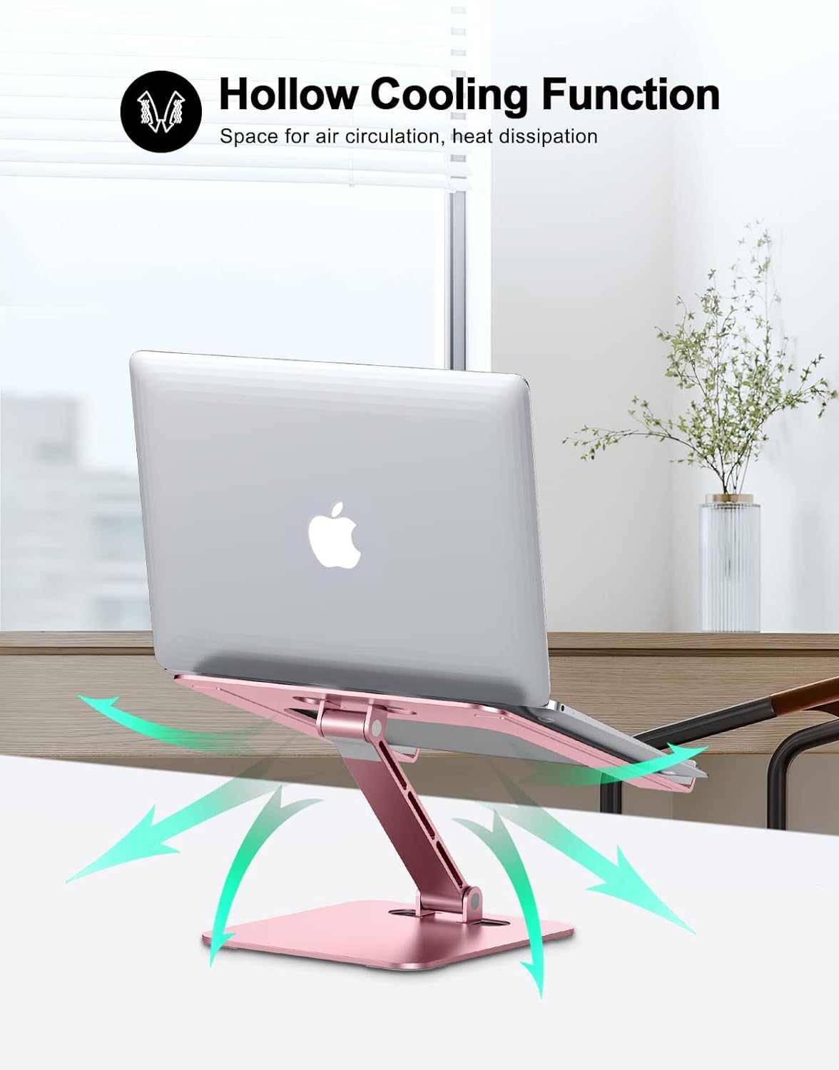 Foldable Laptop Stand, Height Adjustable Ergonomic Computer Stand for Desk, Aluminum Portable Laptop Riser Holder Mount Compatible with MacBook Pro Air, HP, Dell 10-16" (Pink)