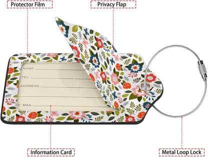 Blooming Flower Luggage Tags for Suitcases,2 Pack Luggage Tag, Leather Stainless Steel Loop Label Tag for Women Girl Travel Bag Suitcase