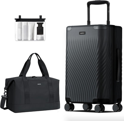ECOHUB Hardside Expandable Carry On Luggage, 20" Rolling Luggage 22x14x9 Airline Approved with Spinner Wheels & TSA Lock, Lightweight Small Hardshell Travel Suitcase Valises, 20inch Carry-on Black