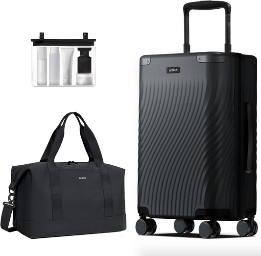 ECOHUB Hardside Expandable Carry On Luggage, 20" Rolling Luggage 22x14x9 Airline Approved with Spinner Wheels & TSA Lock, Lightweight Small Hardshell Travel Suitcase Valises, 20inch Carry-on Black