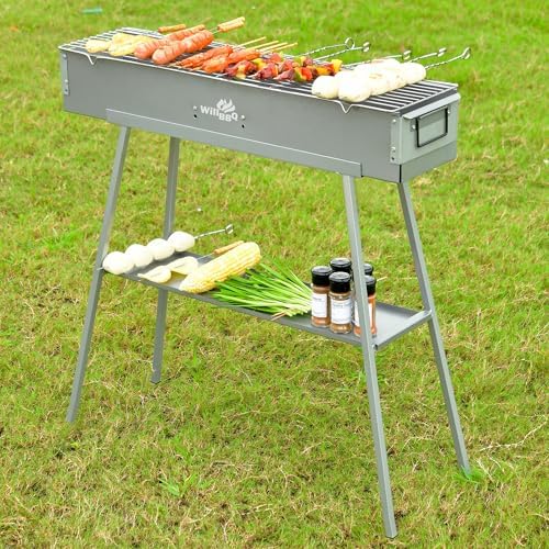 WILLBBQ Charcoal Grill, Portable BBQ Grill with Removable Stand & Shelf