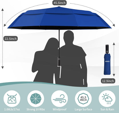 Seniny Windproof Travel Umbrella, Double Vented Canopy Large Umbrellas for Rain, Automatic Compact Umbrella for Car Backpack, Portable Pocket UV Umbrellas for Sun Protection Walking, Lightweight