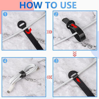 120 x Reusable Cable Ties Black, Adjustable Releasable Hook and Loop Cable Straps for PC Cable Management, Organizing Cords, TV, Desk