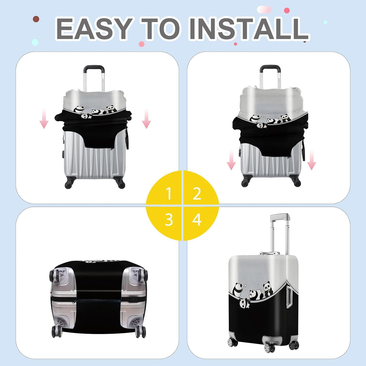 ANNA QUEEN Panda Family Luggage Cover, Cute Panda Design Suitcase Protector, Stretchable Washable Travel Sleeve for 32-34 Inch Luggage