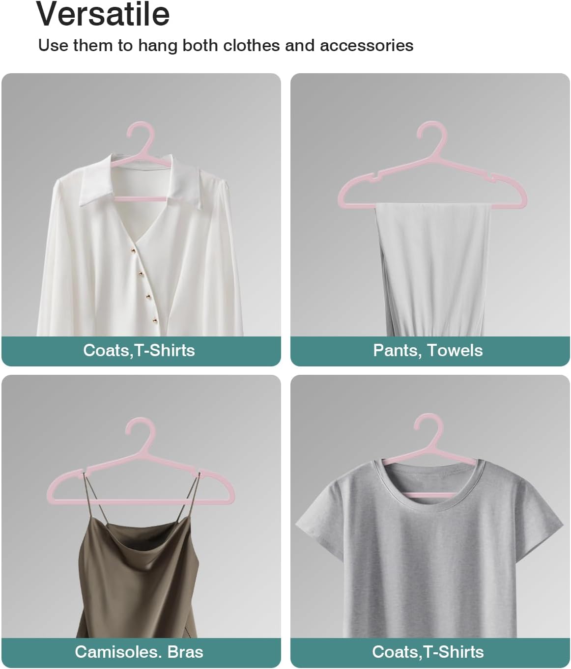 30 Pack Clothes Hangers, Non Slip Plastic Coat Hangers, Space Saving, Heavy Duty, Hanging Dry Wet Clothes, 16.4" x 8.3", Light Pink, UAPY0530P