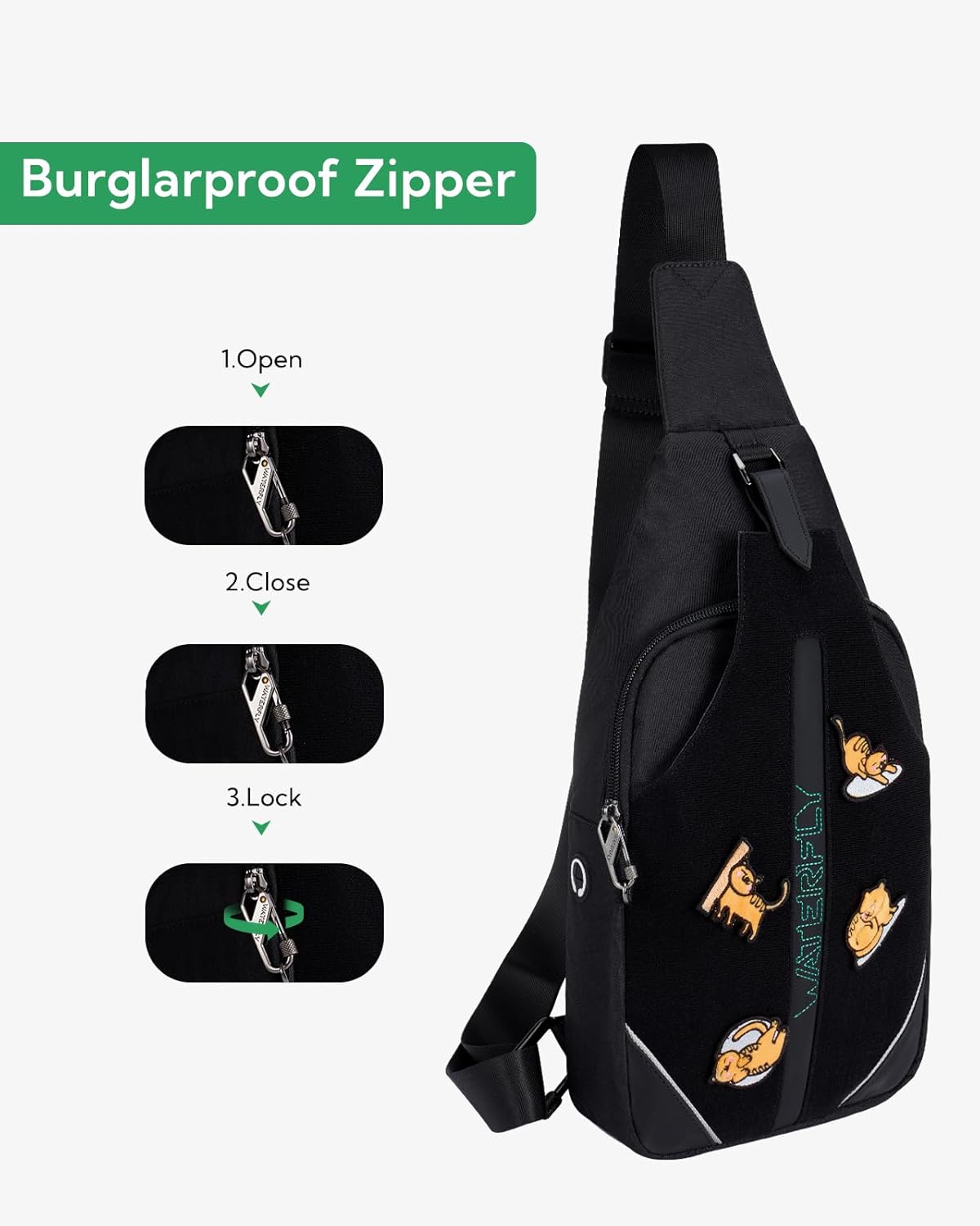 WATERFLY Small Crossbody Sling Backpack Anti Theft Backpack for Traveling Chest Shoulder Bag