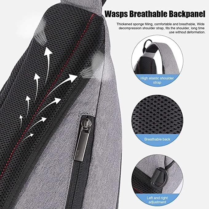 mixi Sling Bag Men Backpack Unisex One Shoulder Bag Hiking Travel Backpack Crossbody with USB Port for Men Women Versatile Casual Daypack-19 inch,Gery