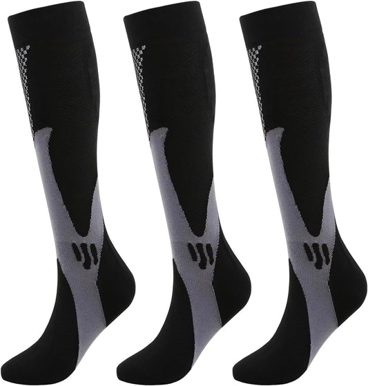 Kickticks 4 Pairs Compression Socks for Woman & Man Unisex 20-30mmHg Knee high Plus Size Wide Calves for Flying Running…