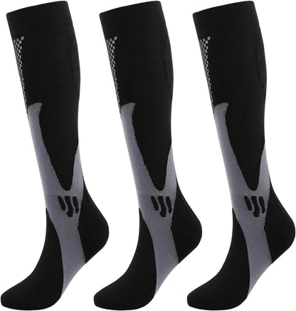 Kickticks 4 Pairs Compression Socks for Woman & Man Unisex 20-30mmHg Knee high Plus Size Wide Calves for Flying Running…