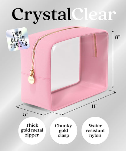 Clear Makeup Bag Zipper Pouch, Transparent Cosmetic Case Organizer, TSA Approved Travel Toiletry Case, Travel Accessories Essentials Makeup Tote for Women, Large Cute Make up Bag for Purse - Flamingo