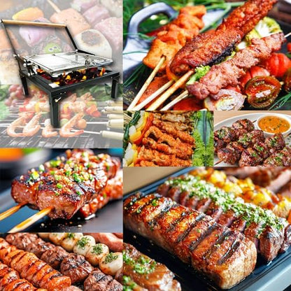 360° Rotating BBQ Grill, Outdoor Flipping Charcoal Grill