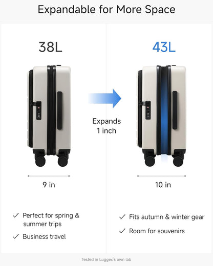 Carry On Luggage Top Opening, FLT Expandable Polycarbonate Hard Shell Suitcase with Wheels (FLO-Lite, Beige, 20 Inch, 38L-43L)