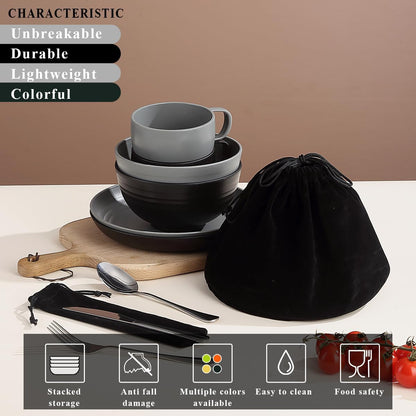 Berglander Camping Mess Kits for 2 Person, Silverware Set Spoons Forks Knives, Camping Essentials Gear, Accessories for Travel, Picnic, Outdoor, Easy to Carry and Clean