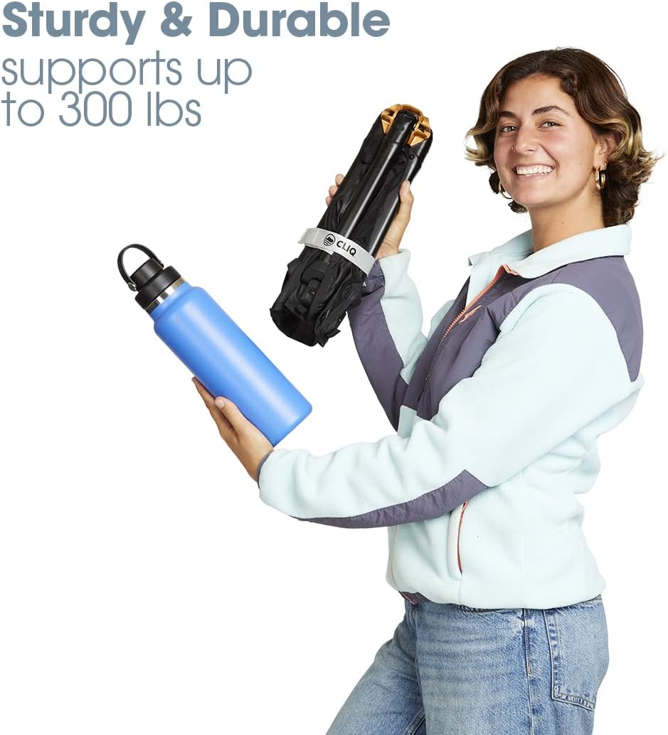 CLIQ Portable Chair Version 1.0 - Collapses to Size of Water Bottle - Lightweight Folding Chair for Camping - Outdoor Chair Supports 300 Lbs - Camp Chair Outdoor Adventures - Black