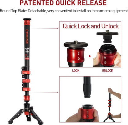 IFOOTAGE Monopod with Feet, 59’’ Lightweight Telescopic Carbon Fiber Camera Monopod,Tripod Stand,Metal Flip Locks for DSLR,Sony,Max.Load 22lbs,Cobra 2 C150 Ⅱ