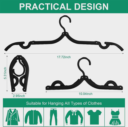 12 PCS Black Portable Folding Clothes Hangers,Black Foldable Hangers Lightweight Travel Accessories,Non-Slip Folding Hangers for Clothes for Travel and Home