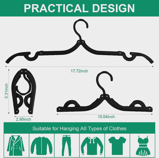 12 PCS Black Portable Folding Clothes Hangers,Black Foldable Hangers Lightweight Travel Accessories,Non-Slip Folding Hangers for Clothes for Travel and Home