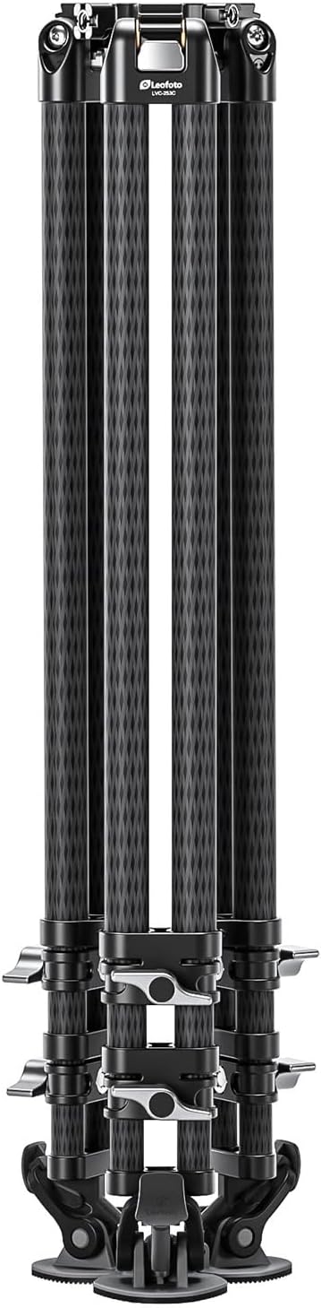 Leofoto LVC-253C+BV-20 Video Tripod, Twin Leg, Integrated Bowl, Leveling Base with Handle, 3 Leg Sections, Fluid Head Set, Lever Release Clamp