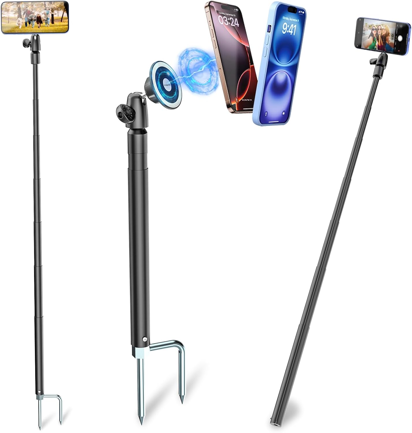 Magnetic Tripod for iPhone, 57" Monopod and Selfie Stick Tripod for Outdoor, Camping, Travel, Selfies, Video Recording, Compatible with MagSafe, for iPhone 16 15 14 and Android Phones