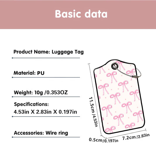 Luggage Tags for Suitcases, 2-Pack PU Leather for Cruise & Travel, Baggage ID Tags with Privacy Cover & Address Card, Durable Metal Ring, Kids Adults Travel Accessories, Blush Bows