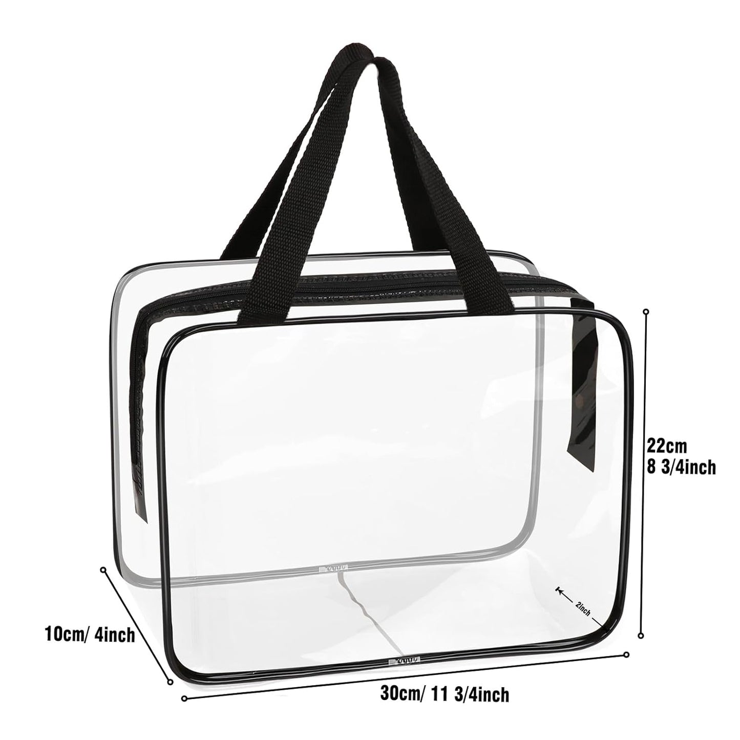 APREUTY Clear Makeup Bags, TSA Approved 3 Pcs Large Cosmetic Makeup Bags Set Clear PVC with Zipper Handle Portable Travel Luggage Pouch Airport Airline Vacation Organization (Black)