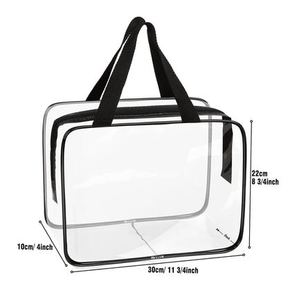 APREUTY Clear Makeup Bags, TSA Approved 3 Pcs Large Cosmetic Makeup Bags Set Clear PVC with Zipper Handle Portable Travel Luggage Pouch Airport Airline Vacation Organization (Black)