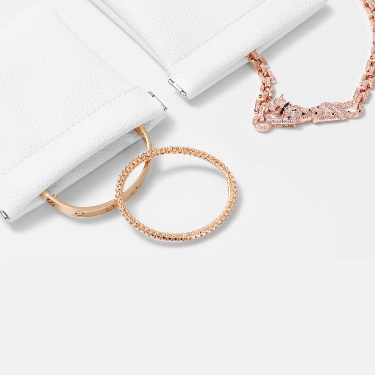 2 Pack PU Leather Slim Engagement Wedding Ring Pouch Leather Jewelry Pouch Christmas,Wedding Party Favor Gift Bag(White)