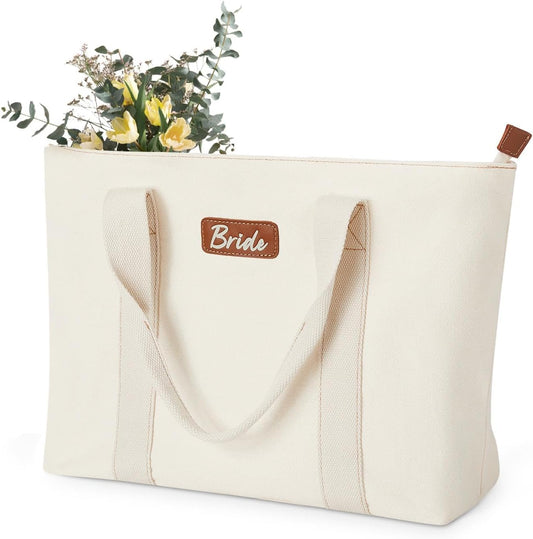 AW BRIDAL Monogram Canvas Tote Bag for Chrismas, Bridal Shower, Retirement, Birthday Gifts for Women Mom Wife Sister Friends