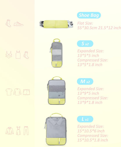BAGSMART 6 Set Compression Packing Cubes - Lightweight Travel Essentials, Durable Luggage Organizer
